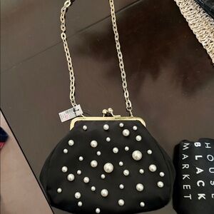 WHBM NWT. Elegant Black Pearl-Embellished Handbag